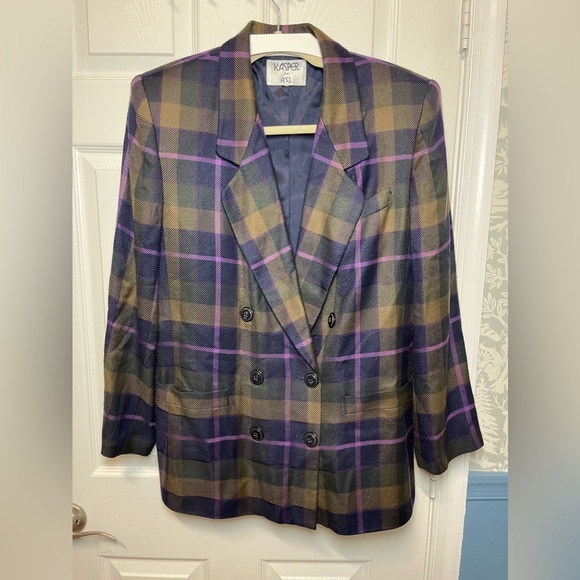 Vintage 90’ Kasper for A.S.L blazer plaid viscose size L/XL - Picture 1 of 6